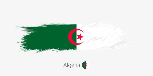 Flagga Algeriet Grunge Abstrakt Penseldrag Grå Bakgrund Vektorillustration — Stock vektor
