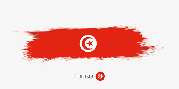 Flagge Der Tunisen Grunge Abstrakter Pinselstrich Auf Grauem Hintergrund Vektorillustration — Stockvektor