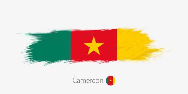Kamerun, grunge soyut fırça darbesi gri arka plan üzerinde bayrağı. Vektör çizim.