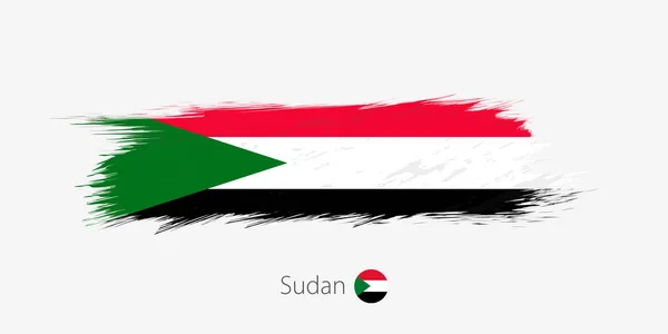 Sudan Grunge Soyut Fırça Darbesi Gri Arka Plan Üzerinde Bayrağı — Stok Vektör