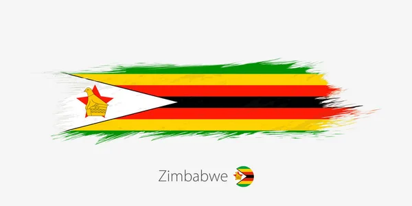 Vlag Van Zimbabwe Grunge Abstracte Penseelstreek Grijze Achtergrond Vectorillustratie — Stockvector