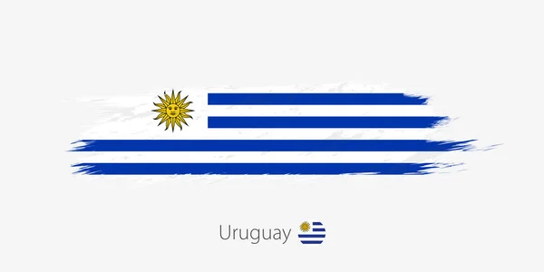 Flagga Uruguay Grunge Abstrakt Penseldrag Grå Bakgrund Vektorillustration — Stock vektor
