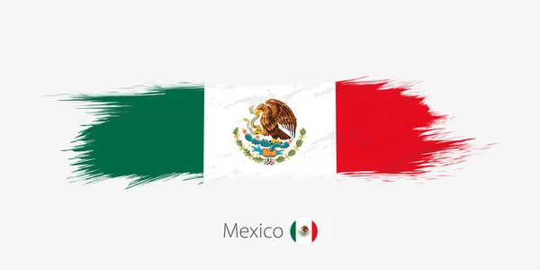 Flagga Mexiko Grunge Abstrakt Penseldrag Grå Bakgrund Vektorillustration — Stock vektor