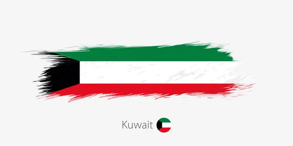 Bandera Kuwait Golpe Cepillo Abstracto Grunge Sobre Fondo Gris Ilustración — Vector de stock