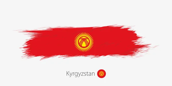 キルギスタン 灰色の背景にグランジ抽象的なブラシ ストロークの旗 ベクトル図 — ストックベクタ
