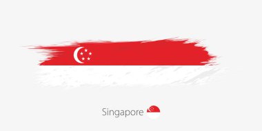 Singapur, grunge soyut fırça darbesi gri arka plan üzerinde bayrağı. Vektör çizim.
