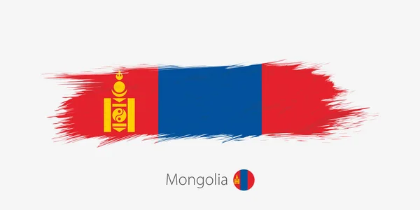 Bandera Mongolia Pincelada Abstracta Grunge Sobre Fondo Gris Ilustración Vectorial — Vector de stock