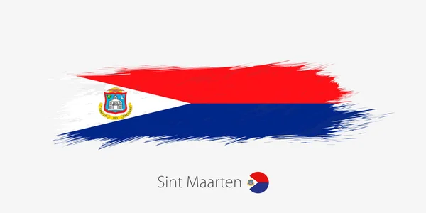 Vlag Van Sint Maarten Grunge Abstracte Penseelstreek Grijze Achtergrond Vectorillustratie — Stockvector