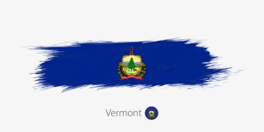 Vermont Eyalet, grunge soyut fırça darbesi gri arka plan üzerinde bize bayrağı. Vektör çizim.