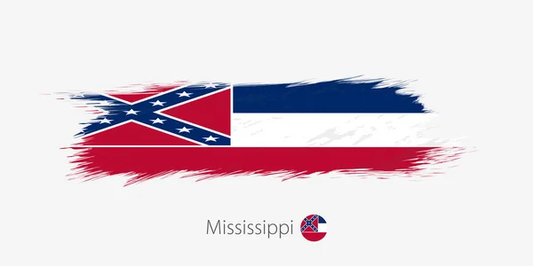 美国密西西比国旗 垃圾抽象画笔描边在灰色背景 矢量插图 — 图库矢量图片