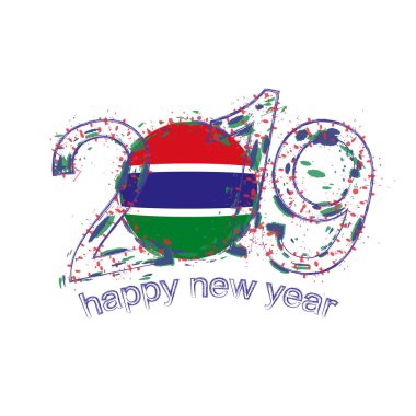 2019 seneler Gambiya bayrağı ile. Tatil grunge vektör çizim.