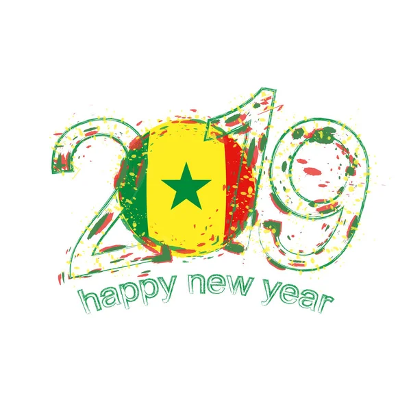 Felice Anno Nuovo 2019 Con Bandiera Del Senegal Illustrazione Vettoriale — Vettoriale Stock