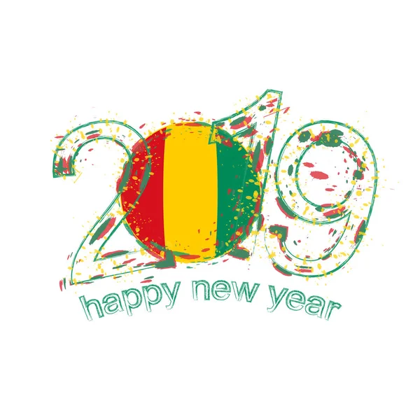 幸せな新しい 2019 年ギニアの国旗 ホリデイ グランジ ベクトル イラスト — ストックベクタ