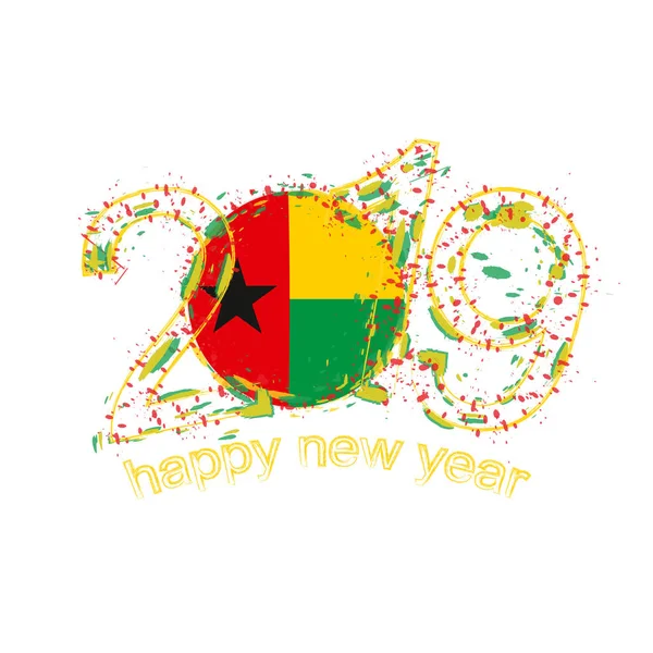 Šťastný Nový Rok 2019 Vlajka Guineje Bissau Holiday Grunge Vektorové — Stockový vektor