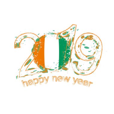 2019 seneler Fildişi Sahili bayrağı ile. Tatil grunge vektör çizim.