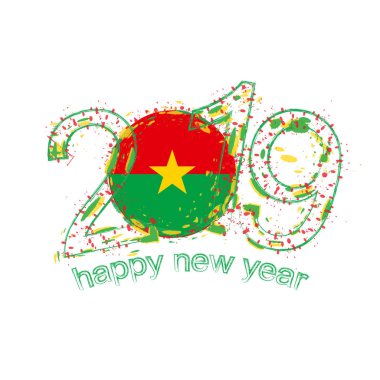 2019 seneler Burkina Faso bayrağı ile. Tatil grunge vektör çizim.
