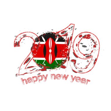 2019 seneler Kenya bayrağı ile. Tatil grunge vektör çizim.