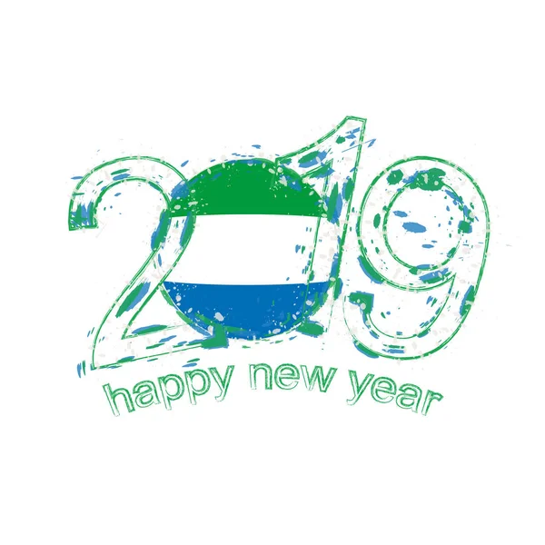 Feliz Año Nuevo 2019 Con Bandera Sierra Leona Grunge Vacaciones — Archivo Imágenes Vectoriales