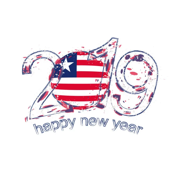 Feliz Año Nuevo 2019 Con Bandera Liberia Grunge Vacaciones Vector — Archivo Imágenes Vectoriales