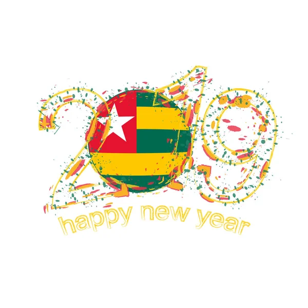 Feliz Año Nuevo 2019 Con Bandera Togo Grunge Vacaciones Vector — Vector de stock