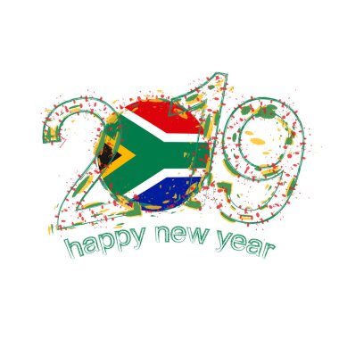 2019 seneler Güney Afrika bayrağı ile. Tatil grunge vektör çizim.