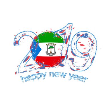 2019 seneler Ekvator Ginesi Cumhuriyeti bayrağı ile. Tatil grunge vektör çizim.