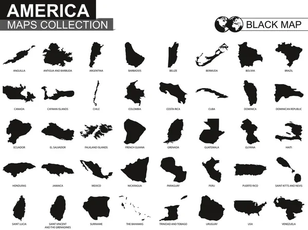 Χάρτες Συλλογή Χώρες Της Αμερικής Μαύρο Περίγραμμα Χάρτες Της Αμερικής — Διανυσματικό Αρχείο