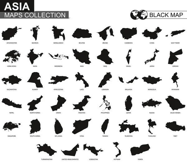 Mappe Paesi Raccolta Dell Asia Mappe Contorno Nero Dell Asia — Vettoriale Stock