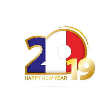 Yıl 2019 Fransa bayrak desenli. Mutlu yeni yıl tasarım. Vektör çizim.