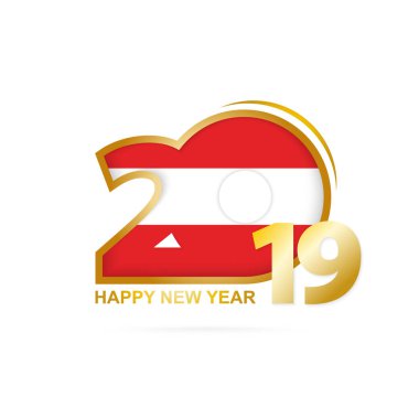 Yıl 2019 Avusturya bayrağı desenli. Mutlu yeni yıl tasarım. Vektör çizim.