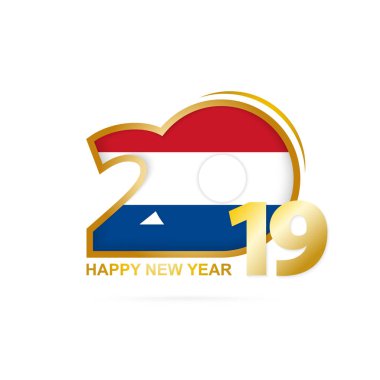 Yıl 2019 Hollanda bayrağı desenli. Mutlu yeni yıl tasarım. Vektör çizim.