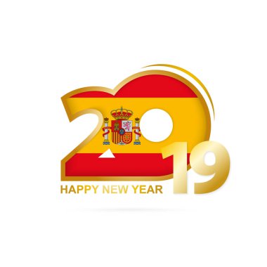 Yıl 2019 İspanya bayrak desenli. Mutlu yeni yıl tasarım. Vektör çizim.