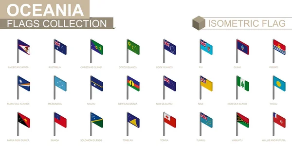 Colección Banderas Isométricas Países Oceanía — Vector de stock