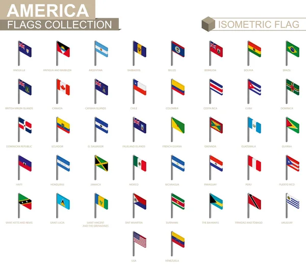 Colección Banderas Isométricas Países América — Vector de stock