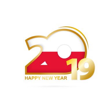 Yıl 2019 Polonya bayrak desenli. Mutlu yeni yıl tasarım. Vektör çizim.