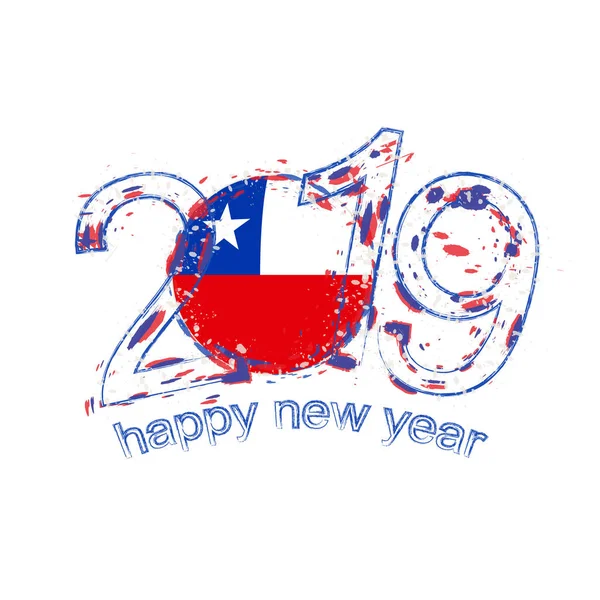 Feliz Año Nuevo 2019 Con Bandera Chile Grunge Vacaciones Vector — Archivo Imágenes Vectoriales