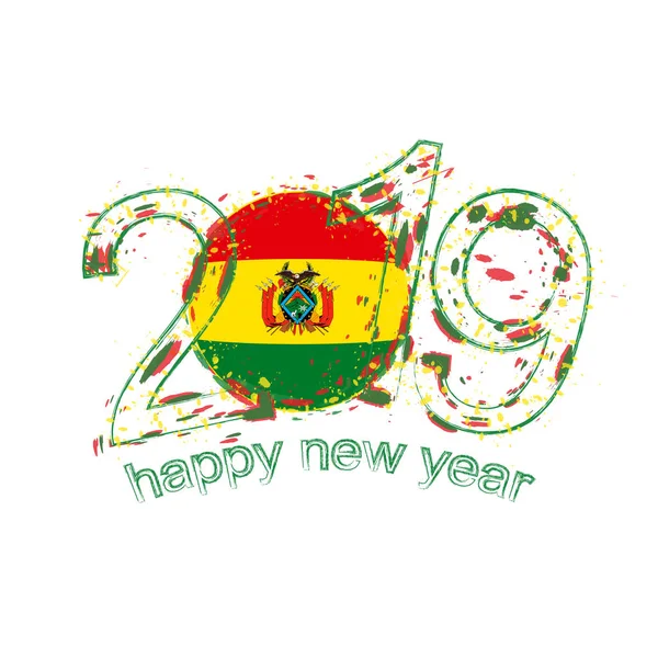 Šťastný Nový Rok 2019 Vlajky Bolívie Holiday Grunge Vektorové Ilustrace — Stockový vektor