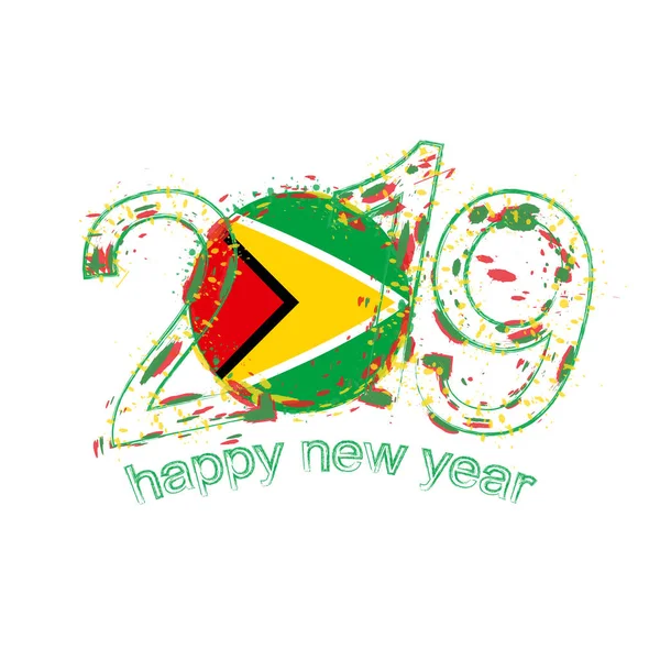 Felice Anno Nuovo 2019 Con Bandiera Guyana Illustrazione Vettoriale Grunge — Vettoriale Stock