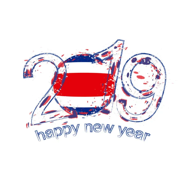 Feliz Año Nuevo 2019 Con Bandera Costa Rica Grunge Vacaciones — Archivo Imágenes Vectoriales