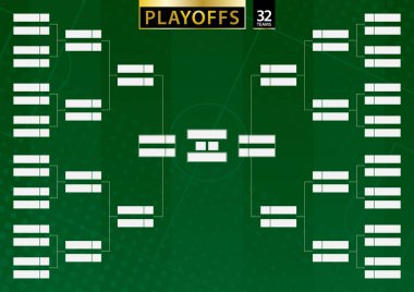 Yeşil futbol arka plan üzerinde 32 takım için turnuva aparatı 