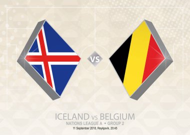 İzlanda Rakip Belçika, Lig A, Grup 2. Europe futbol rekabet bej futbol arka plan üzerinde.