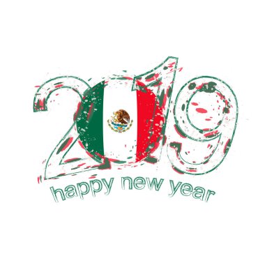 2019 seneler Meksika bayrağı ile. Tatil grunge vektör çizim.