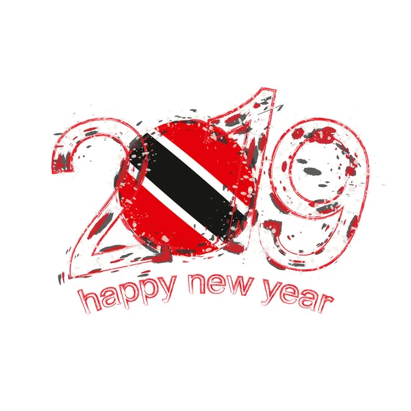 Bonne Année 2019 Avec Drapeau Trinité Tobago Illustration Vectorielle Grunge — Image vectorielle