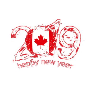 2019 seneler Kanada bayrağı ile. Tatil grunge vektör çizim.