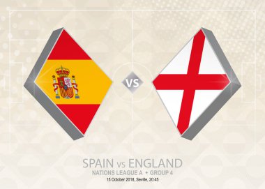 İspanya – İngiltere, Lig A, 4 grup. Europe futbol rekabet bej futbol arka plan üzerinde.