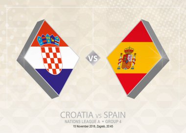 Hırvatistan – İspanya, Lig A, 4 grup. Europe futbol rekabet bej futbol arka plan üzerinde.