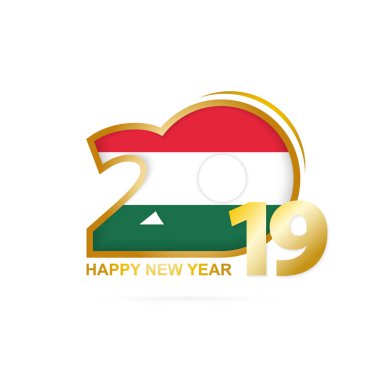 Yıl 2019 Macaristan bayrak desenli. Mutlu yeni yıl tasarım. Vektör çizim.