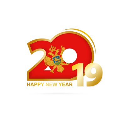 Yıl 2019 Karadağ bayrak desenli. Mutlu yeni yıl tasarım. Vektör çizim.