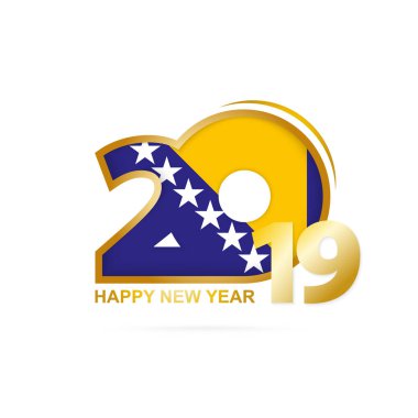 Yıl 2019 Bosna ve Hersek bayrak desenli. Mutlu yeni yıl tasarım. Vektör çizim.