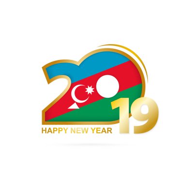 Yıl 2019 Azerbaycan bayrağı desenli. Mutlu yeni yıl tasarım. Vektör çizim.